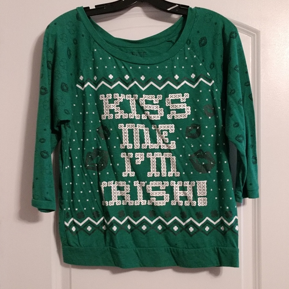 Kiss me I'm irish large 3/4 length sleeve top